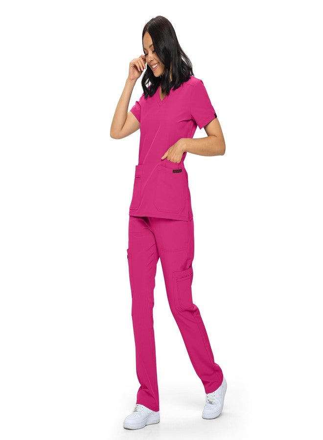 Monarch Uniforms Scrub Sets in Regular and Petite Stretchy Scrubs for Women Set of Scrub Top and Scrub pants-(HOT PINK)-S - Image 4